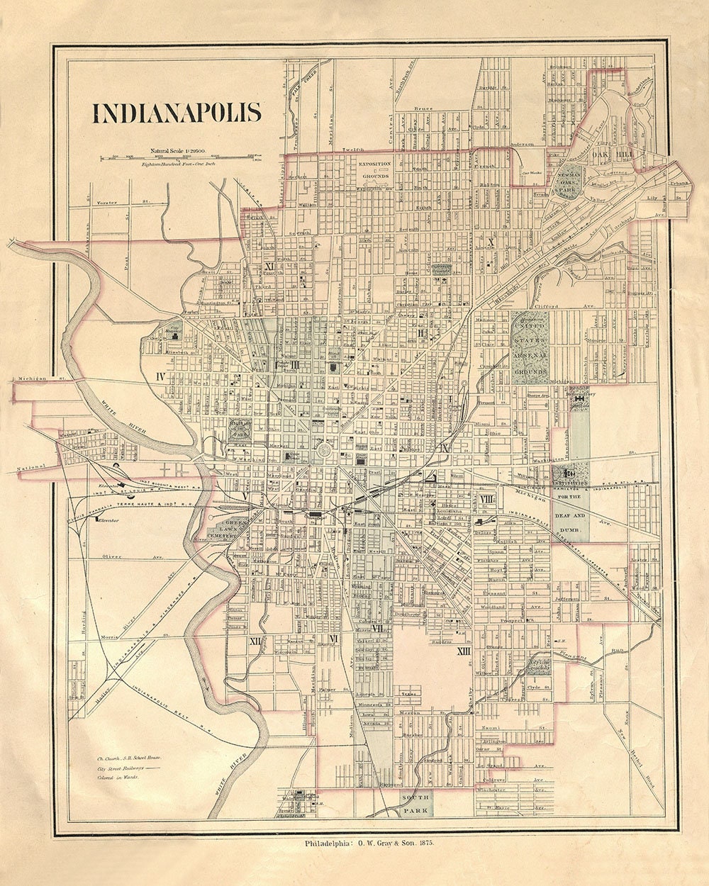 1875 Map of Indianapolis Marion County Indiana