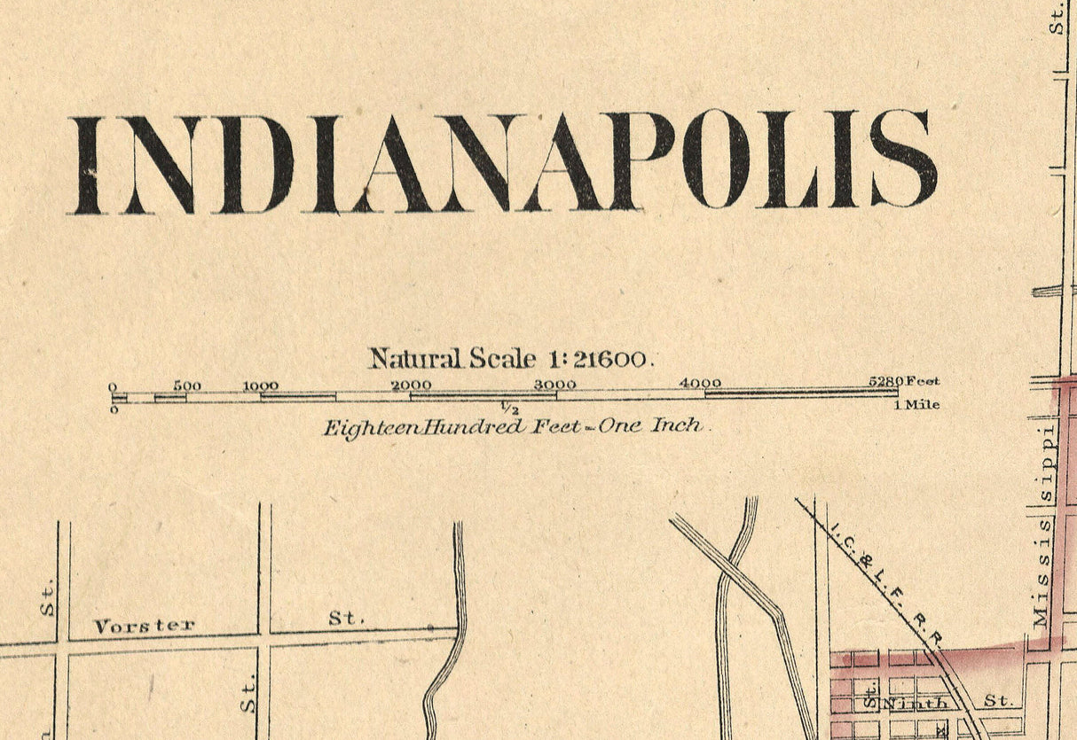 1875 Map of Indianapolis Marion County Indiana