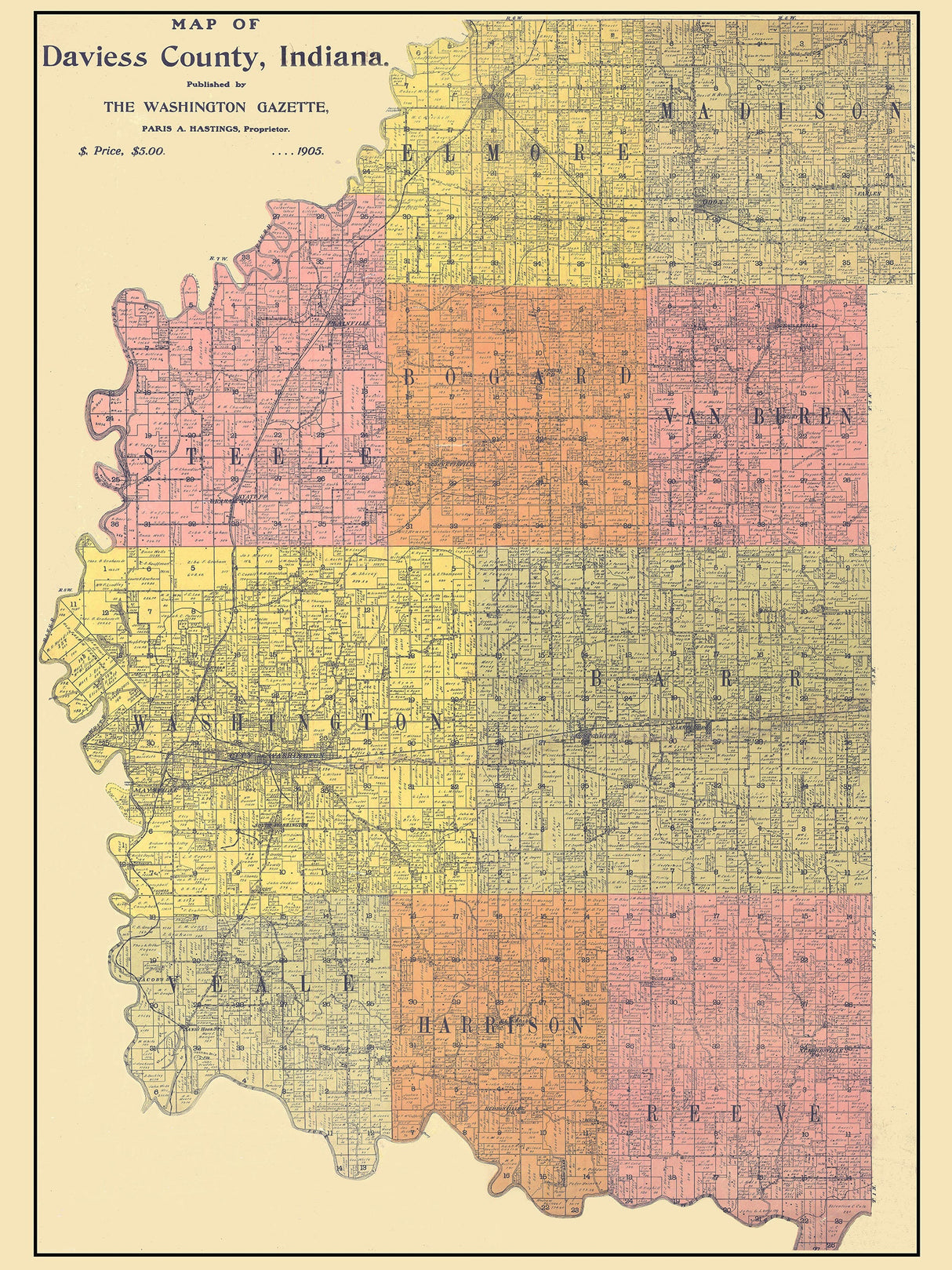 1905 Farm Line Map of Daviess County Indiana