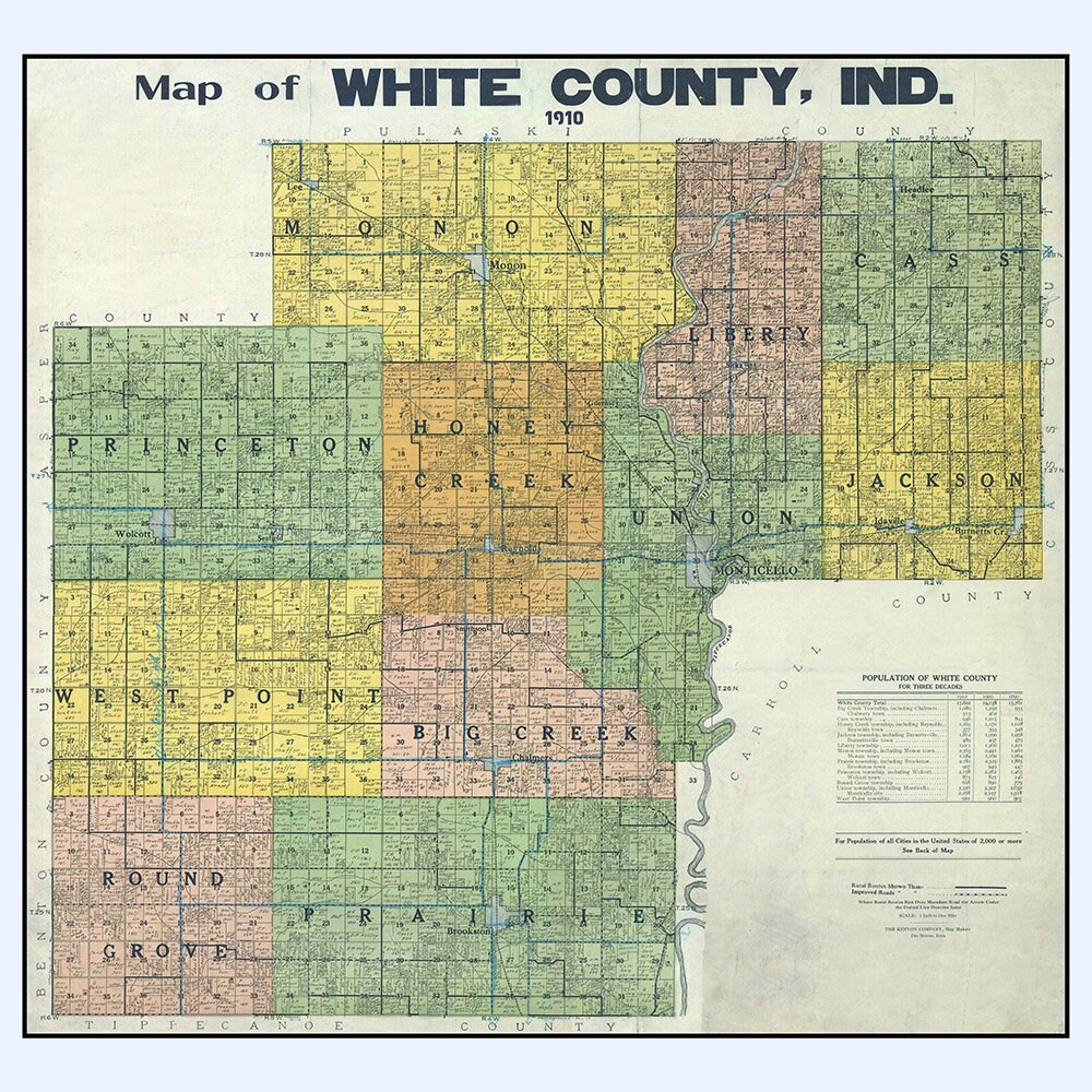 1910 Farm Line Map of White County Indiana