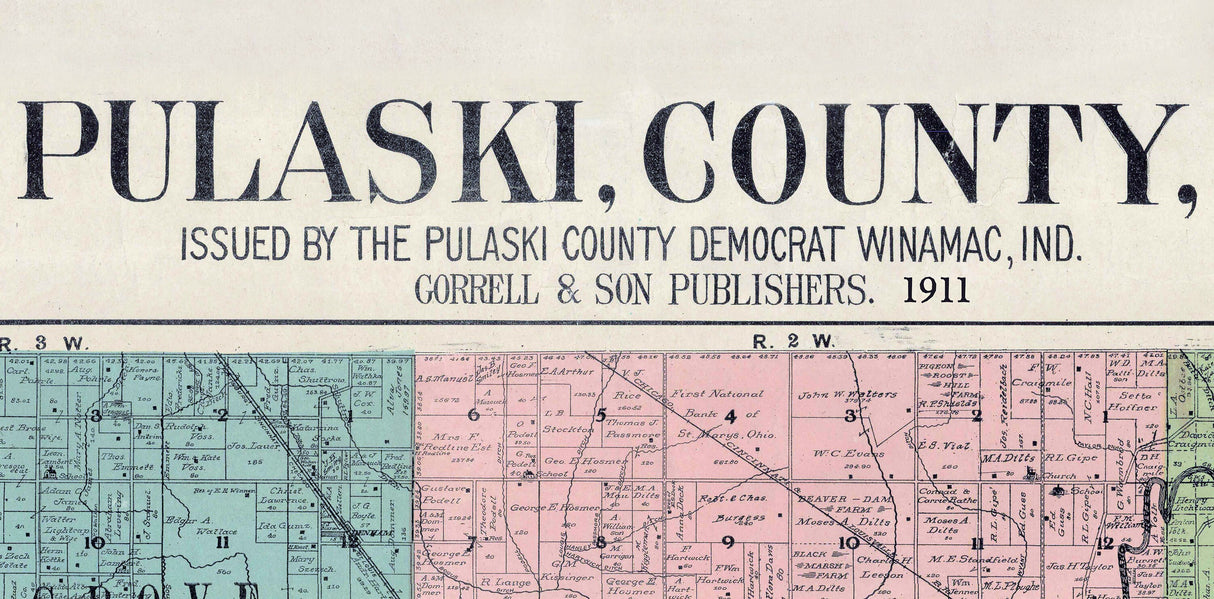 1911 Farm Line Map of Pulaski County Indiana