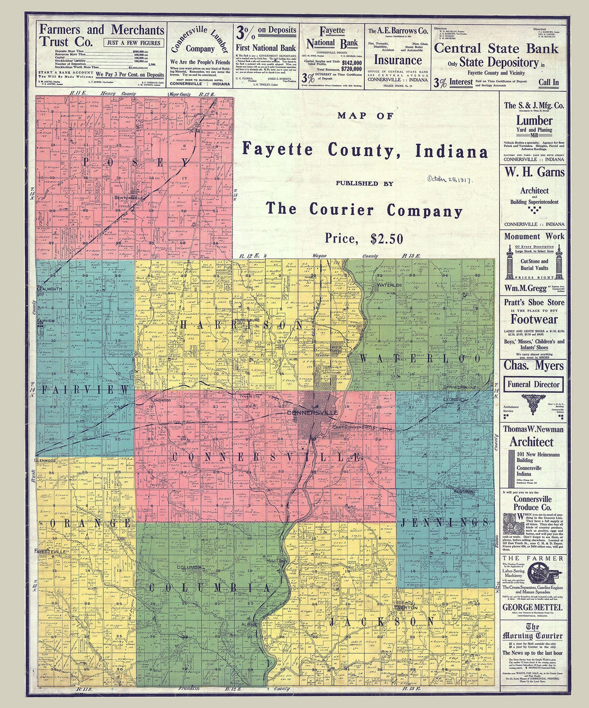 1917 Farm Line Map of Fayette County Indiana