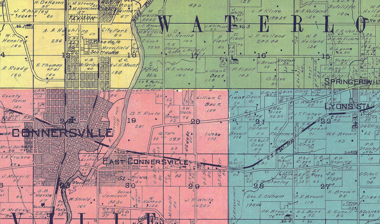 1917 Farm Line Map of Fayette County Indiana