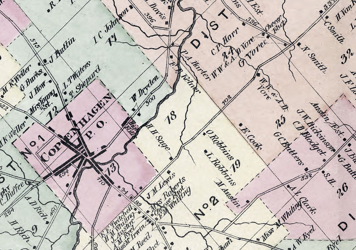 1875 Map of Denmark Township Lewis County New York