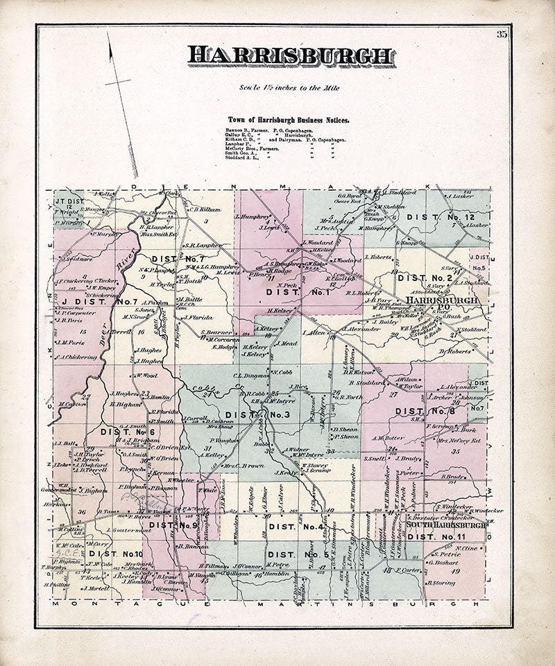 1875 Map of Harrisburgh Township Lewis County New York