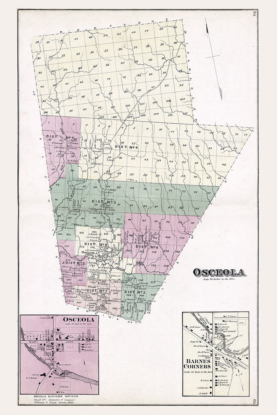 1875 Map of Osceola Township Lewis County New York