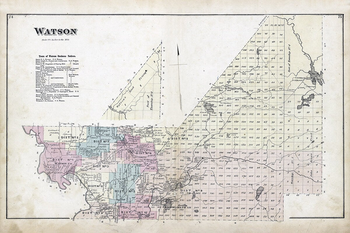 1875 Map of Watson Township Lewis County New York