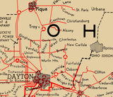 1939 Map of Columbia Gas & Electric Corporation Electric Transmission Lines Stations Ohio