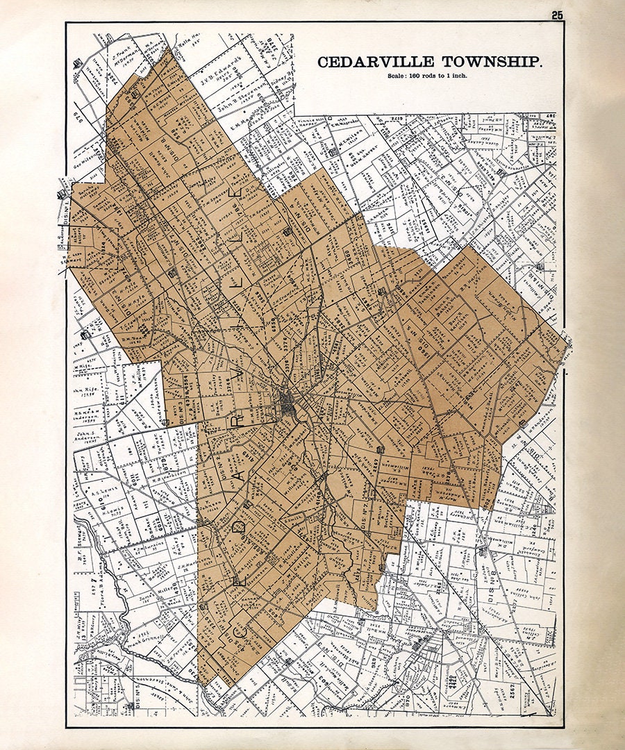 1896 Map of Cedarville Township Greene County Ohio