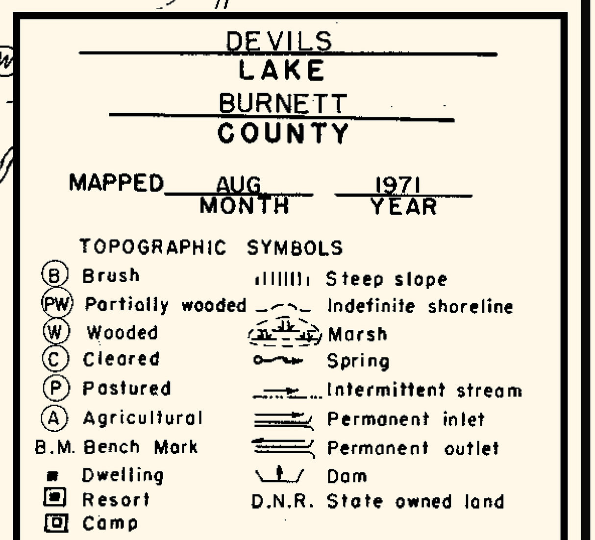 1971 Map of Devils Lake Burnett County Wisconsin