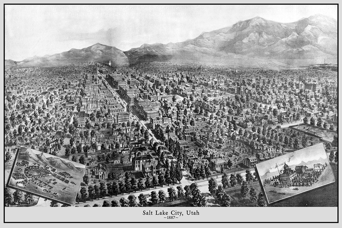 1887 Panoramic Map of Salt Lake City Utah