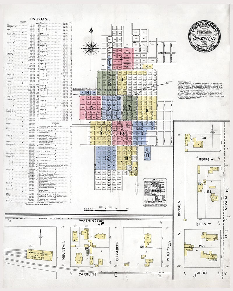 1907 Town Map of Carson City Nevada
