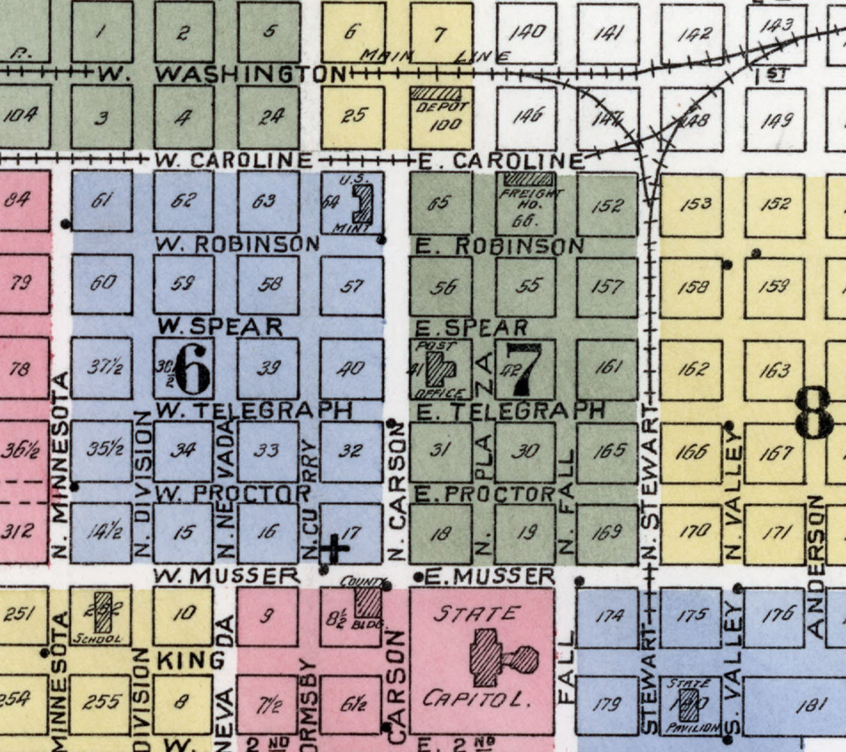 1907 Town Map of Carson City Nevada