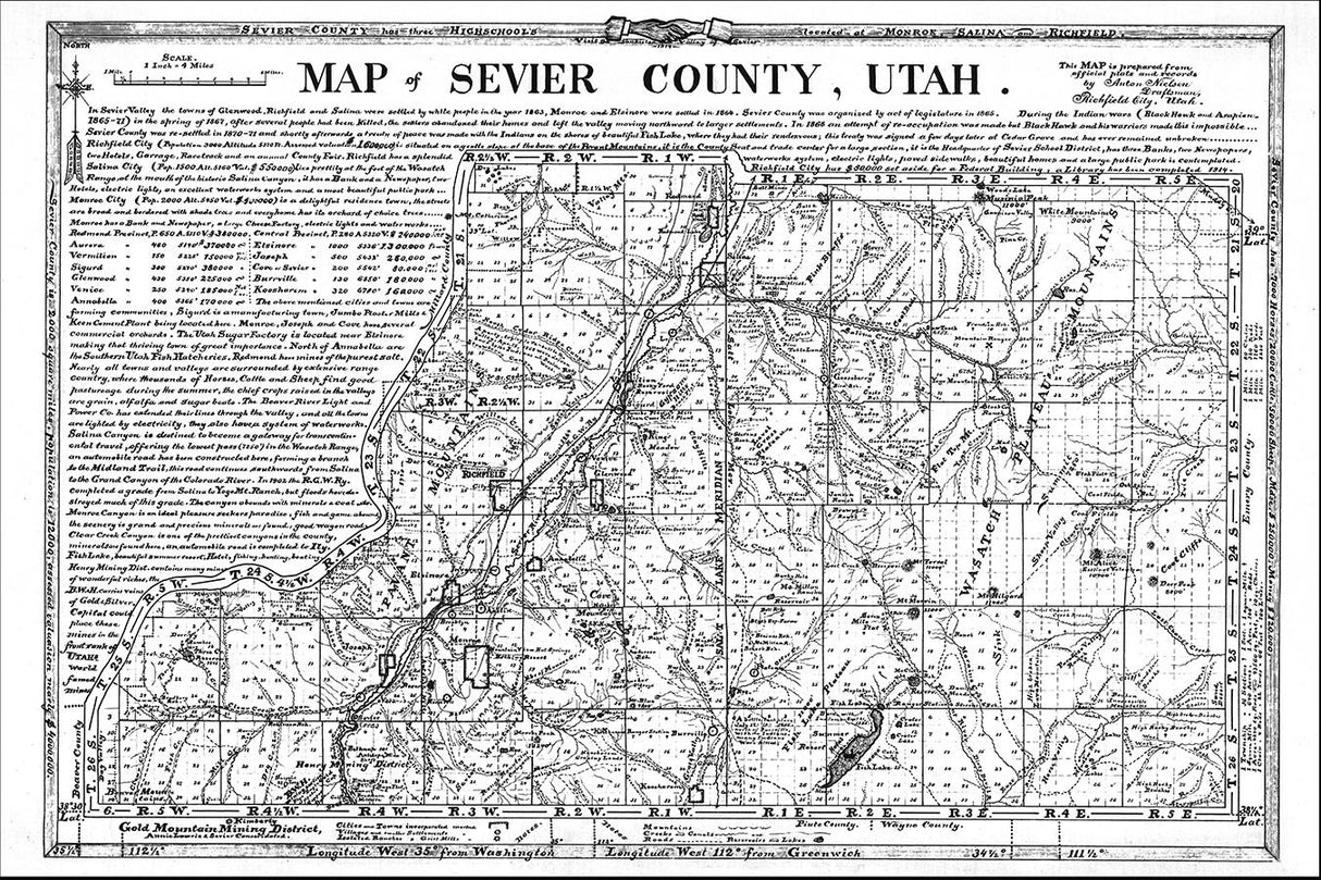 1915 Map of Sevier County Utah