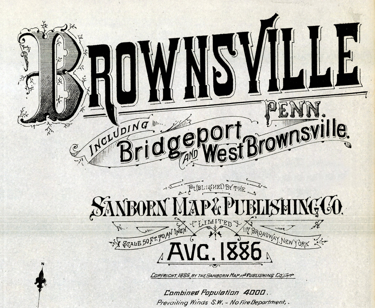 1886 Town Map of Brownsville Fayette County Pennsylvania