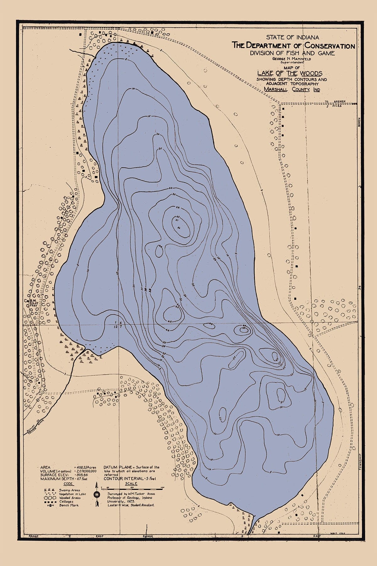 1925 Map of Lake of the Woods Marshall County Indiana