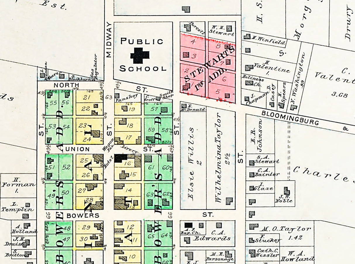 1913 Town Map of Bloomingburg Fayette County Ohio