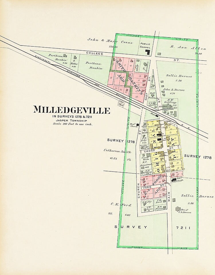 1913 Town Map of Milledgeville Fayette County Ohio