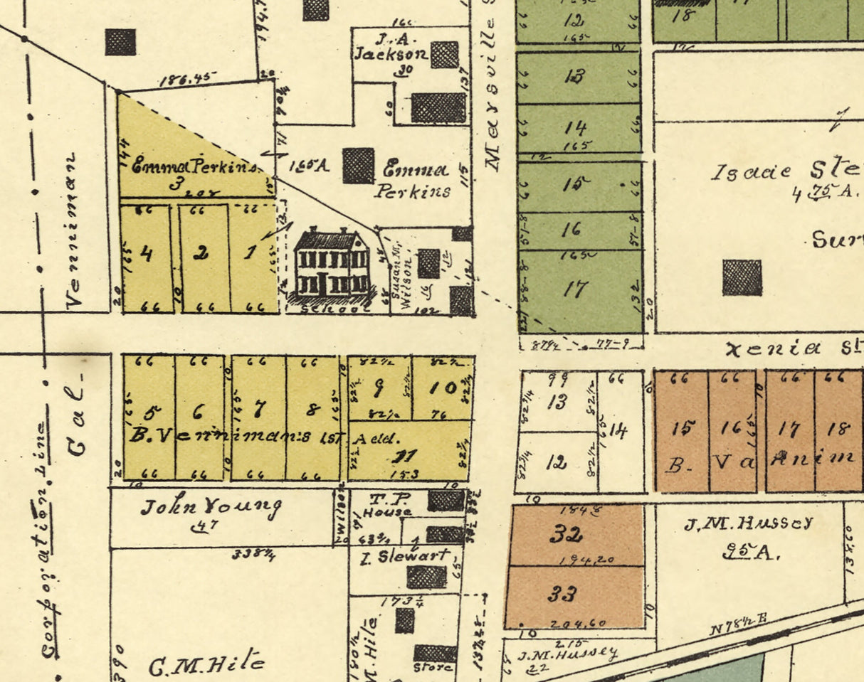 1896 Town Map of Bowersville Greene County Ohio