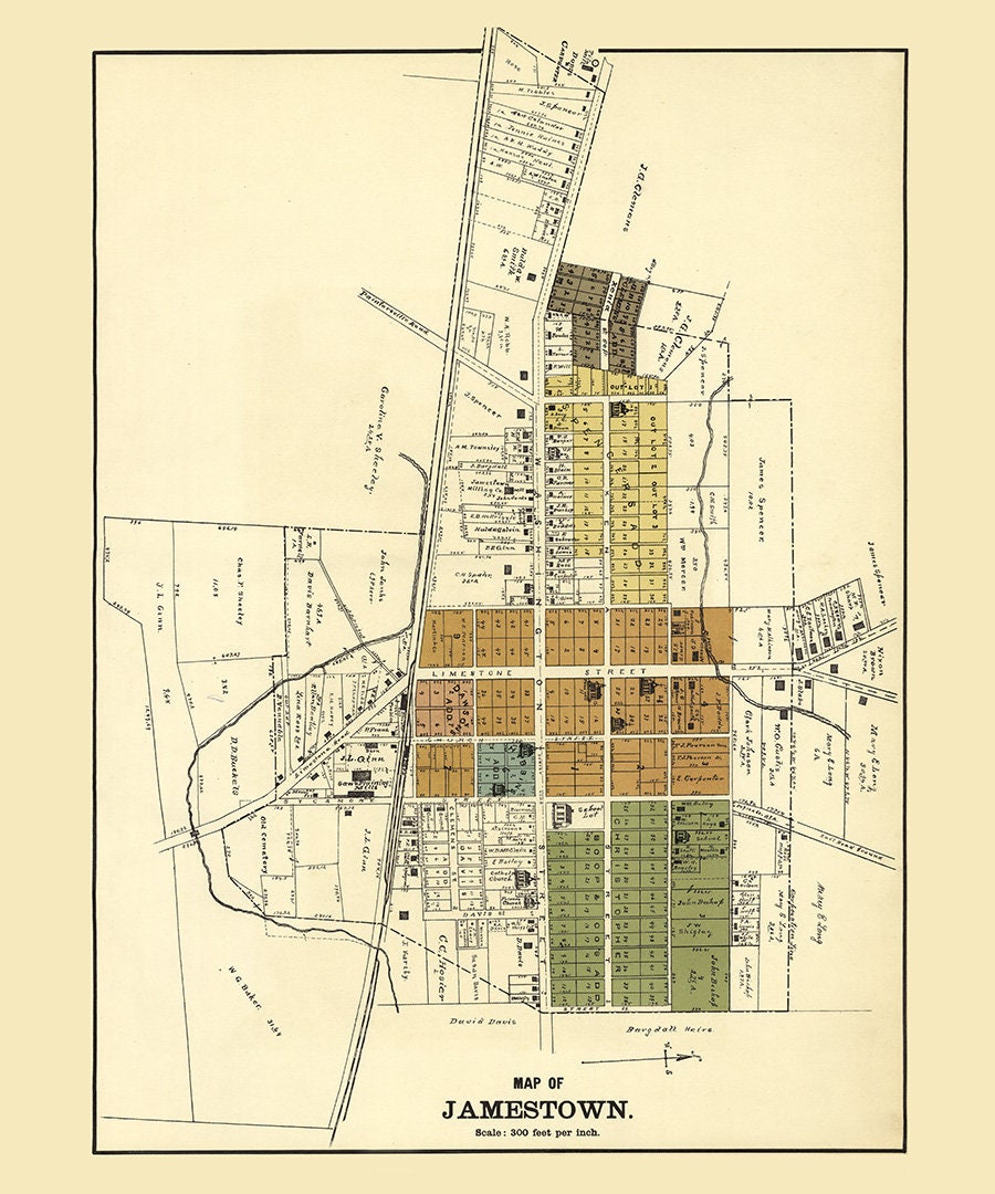 1896 Town Map of Jamestown Greene County Ohio