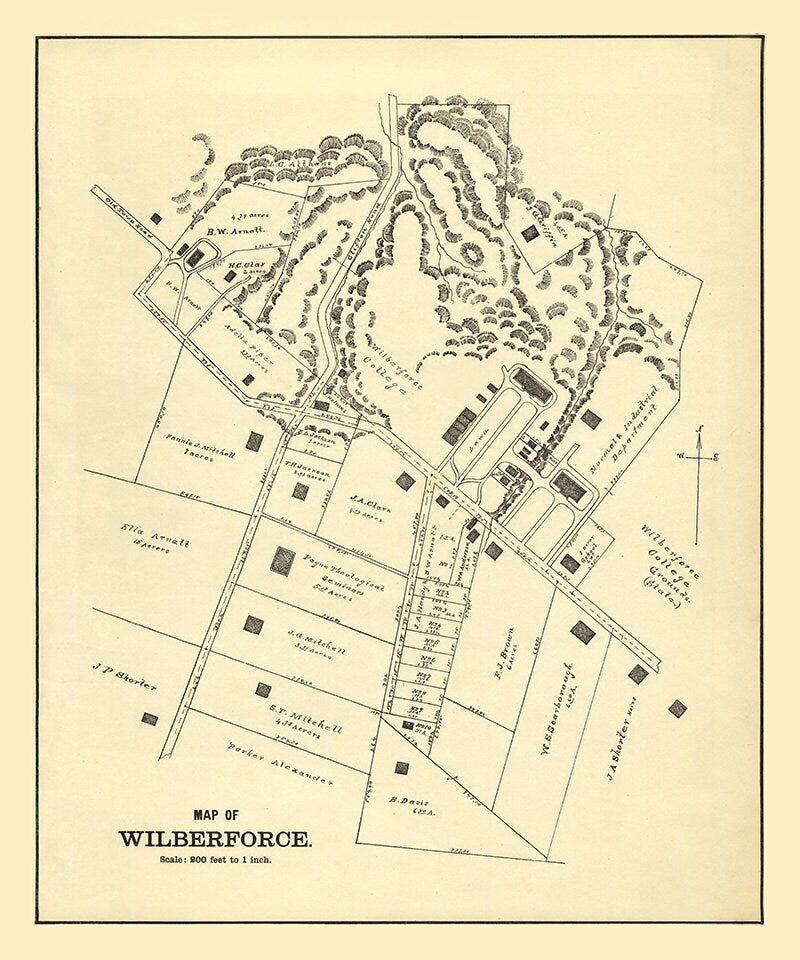 1896 Town Map of Wilberforce Greene County Ohio