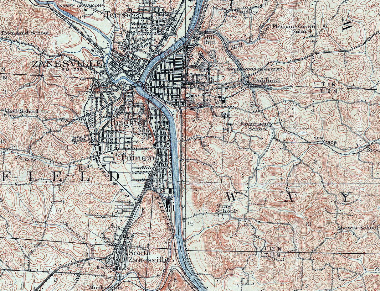 1912 Map of Muskingum County Ohio