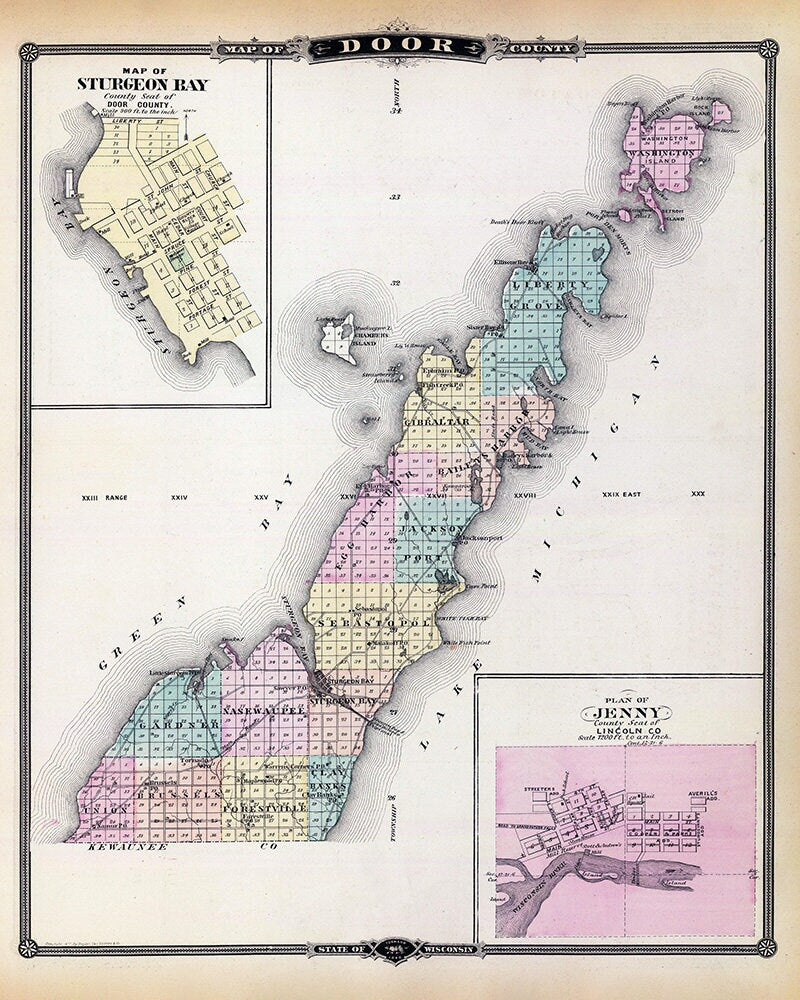 1878 Map of Door County Wisconsin