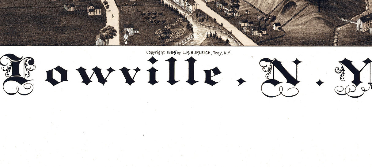 1885 Panoramic Map of Lowville Lewis County New York