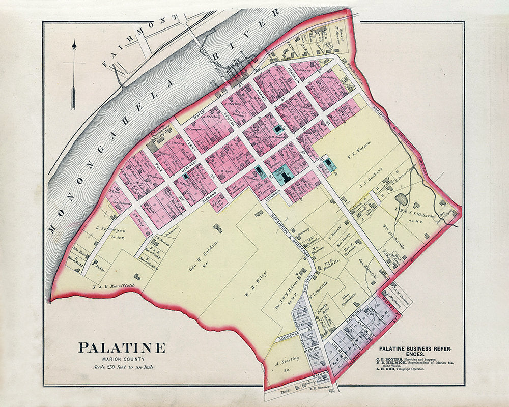 1886 Town Map of Palatine Marion County West Virginia