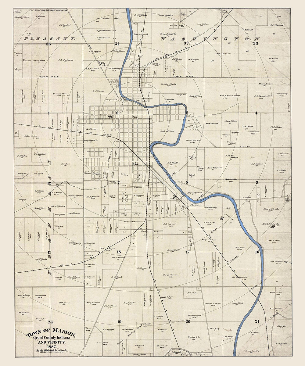 1887 Map of Marion Grant County Indiana