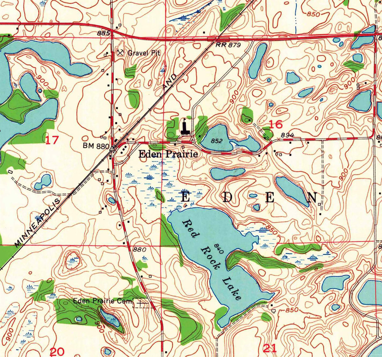 1954 Topo Map of Eden Prairie Minnesota Quadrangle