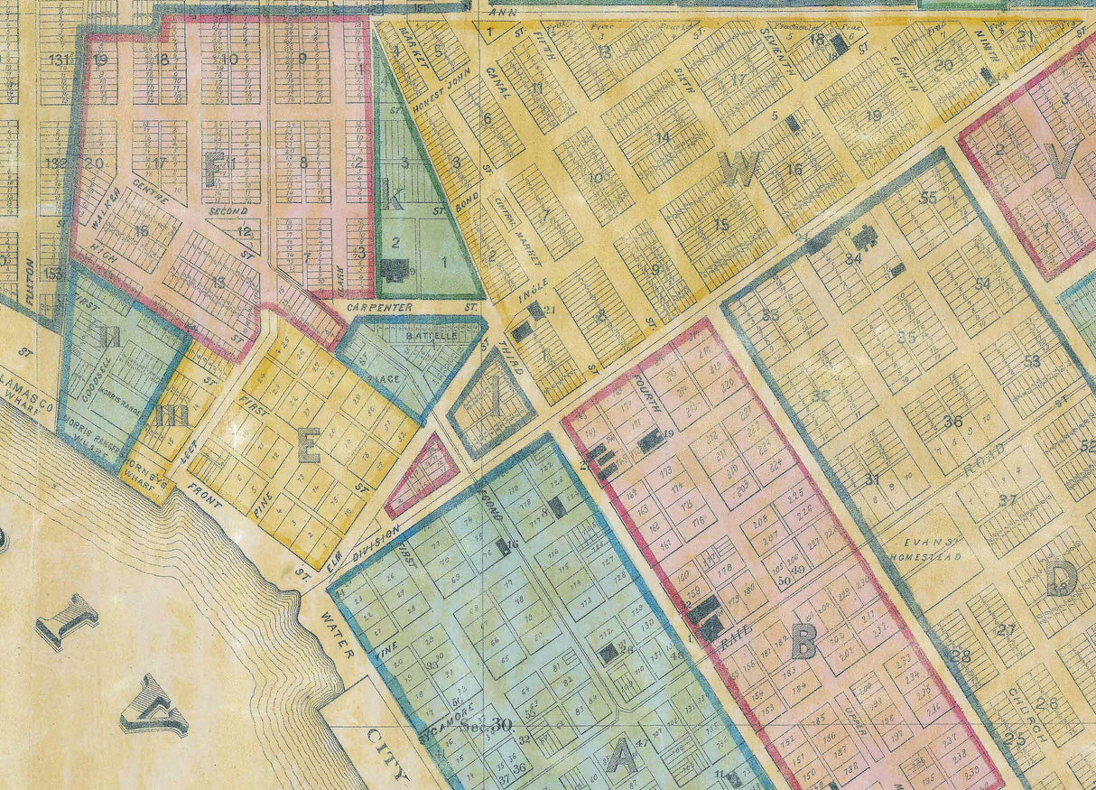 1860 Town Map of Evansville Indiana
