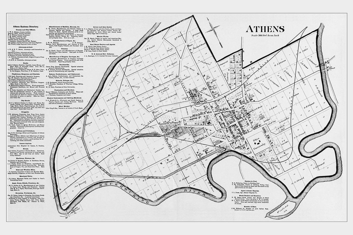 1875 Town Map of Athens Ohio