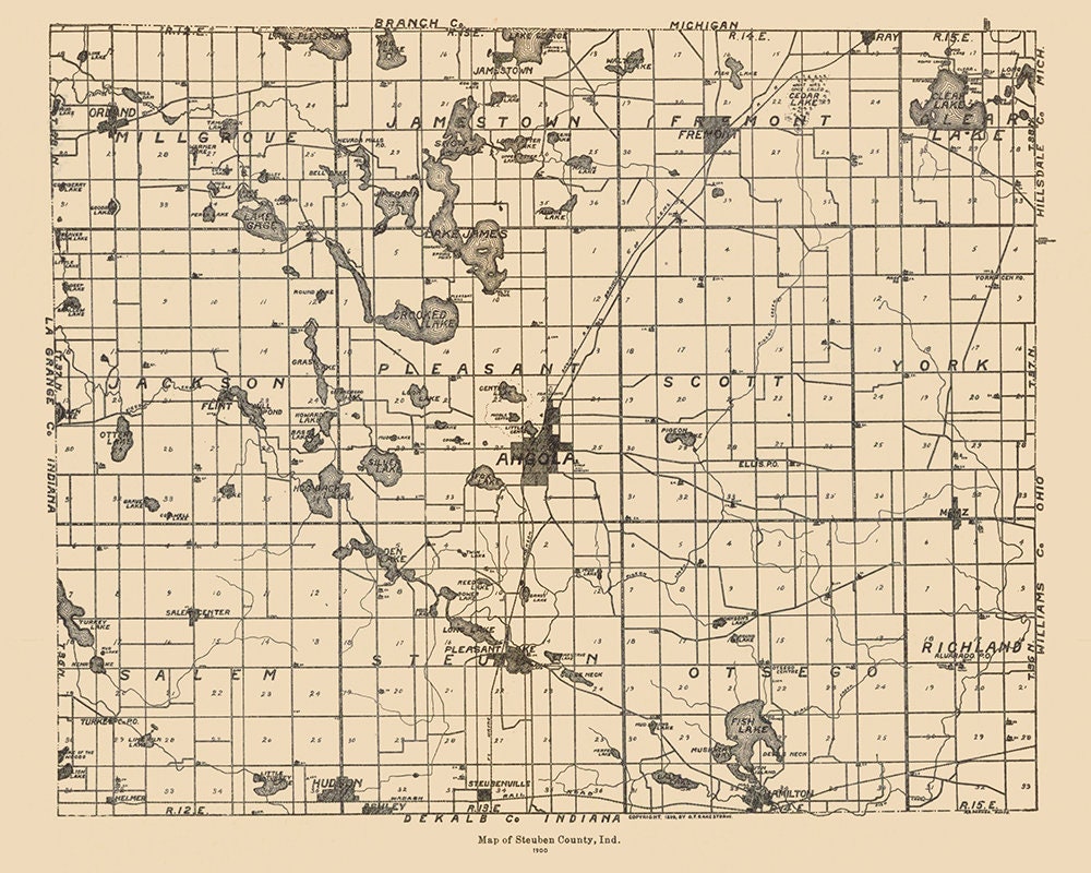 1900 Map of Steuben County Indiana