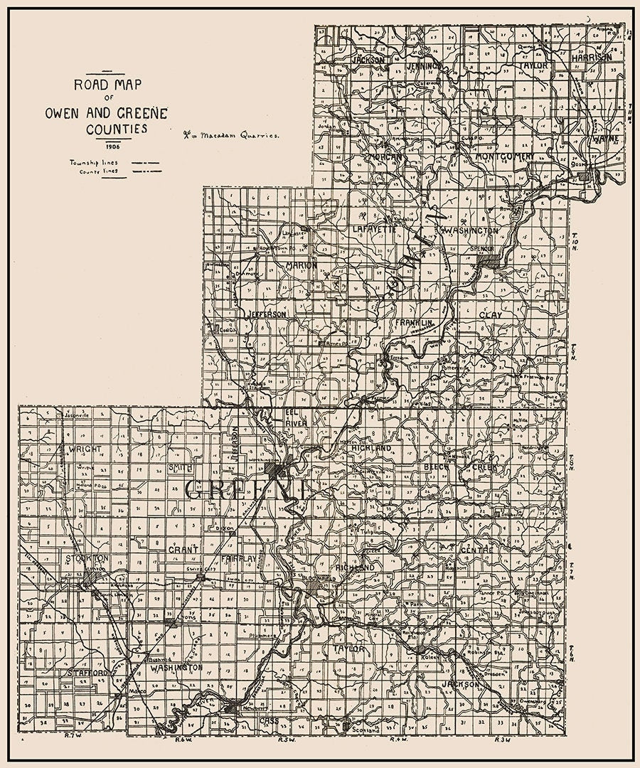 1906 Map of Owen and Greene County Indiana – Genealogical Surveyor