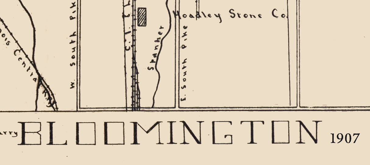 1907 Town Map of Bloomington Monroe County Indiana