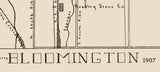 1907 Town Map of Bloomington Monroe County Indiana