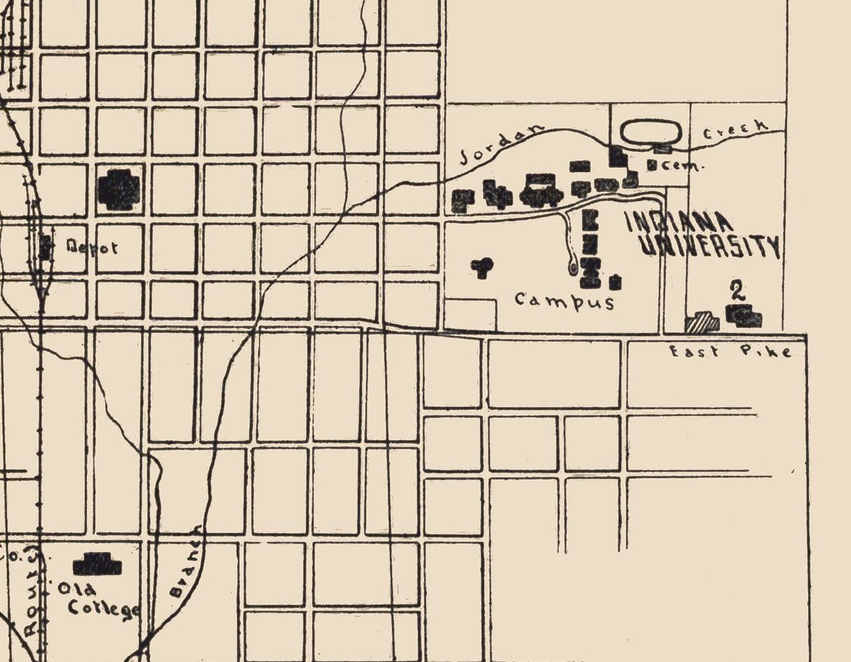 1907 Town Map of Bloomington Monroe County Indiana