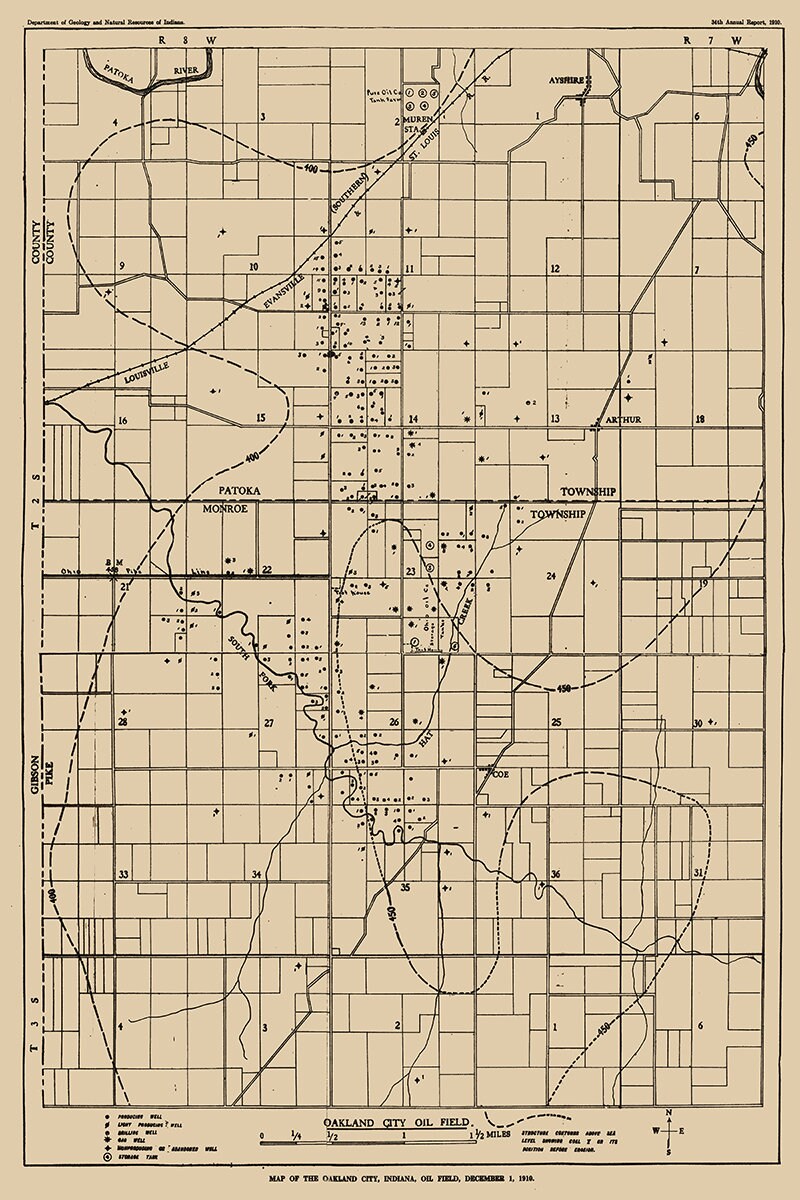 1910 Map of the Oakland City Oil Field Gibson County Indiana