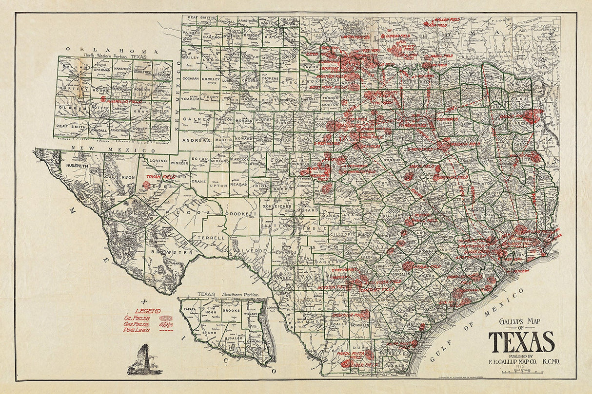 1914 Oil and Gas Field Map of Texas