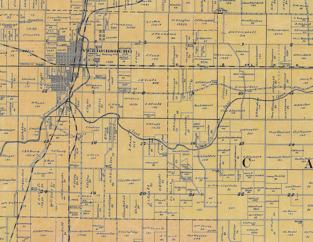 1897 Farm Line Map of Fountain County Indiana