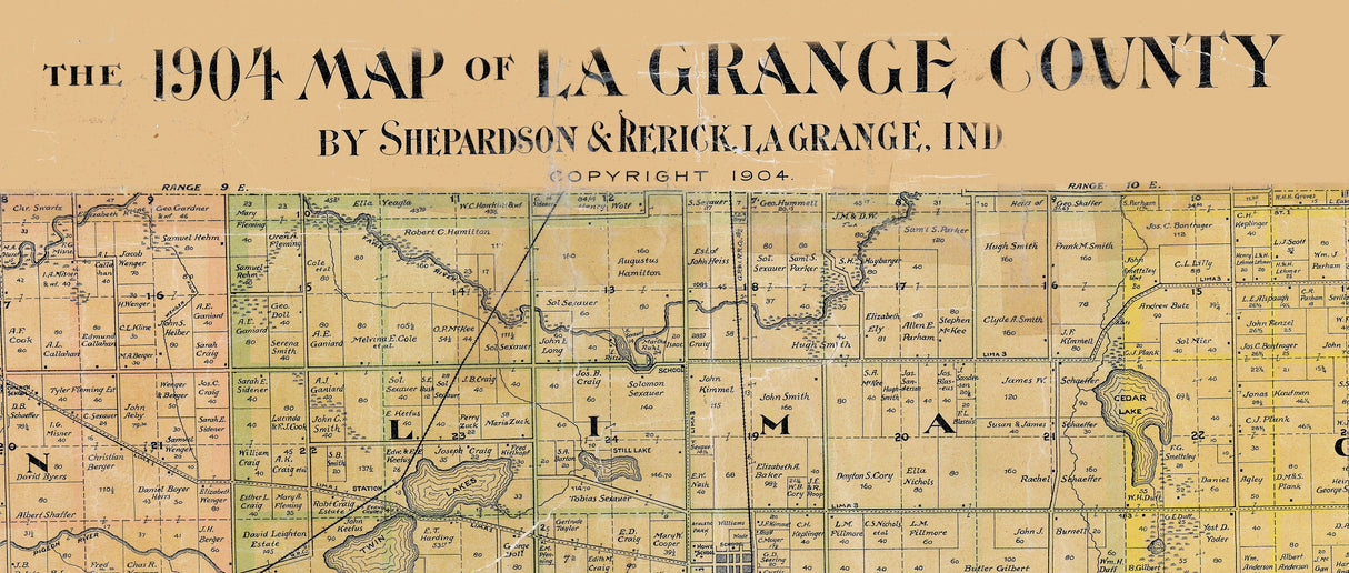 1904 Farm Line Map of La Grange County Indiana