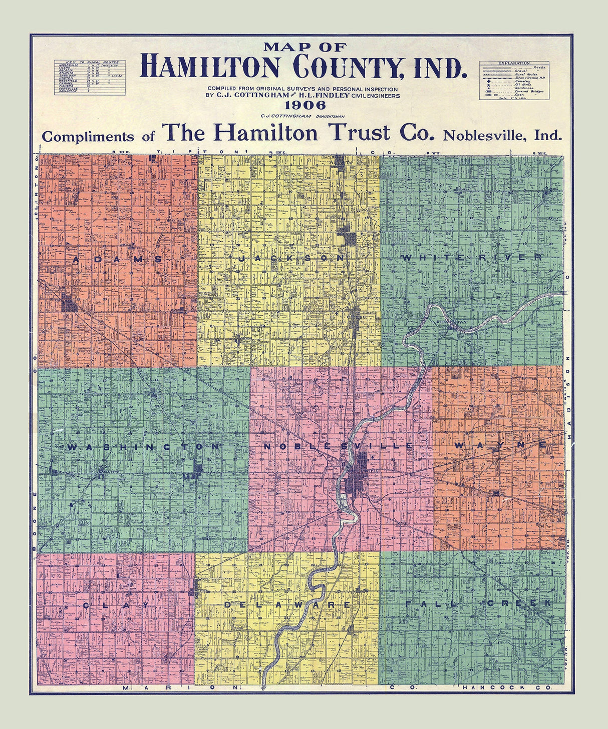 1906 Farm Line Map of Hamilton County Indiana