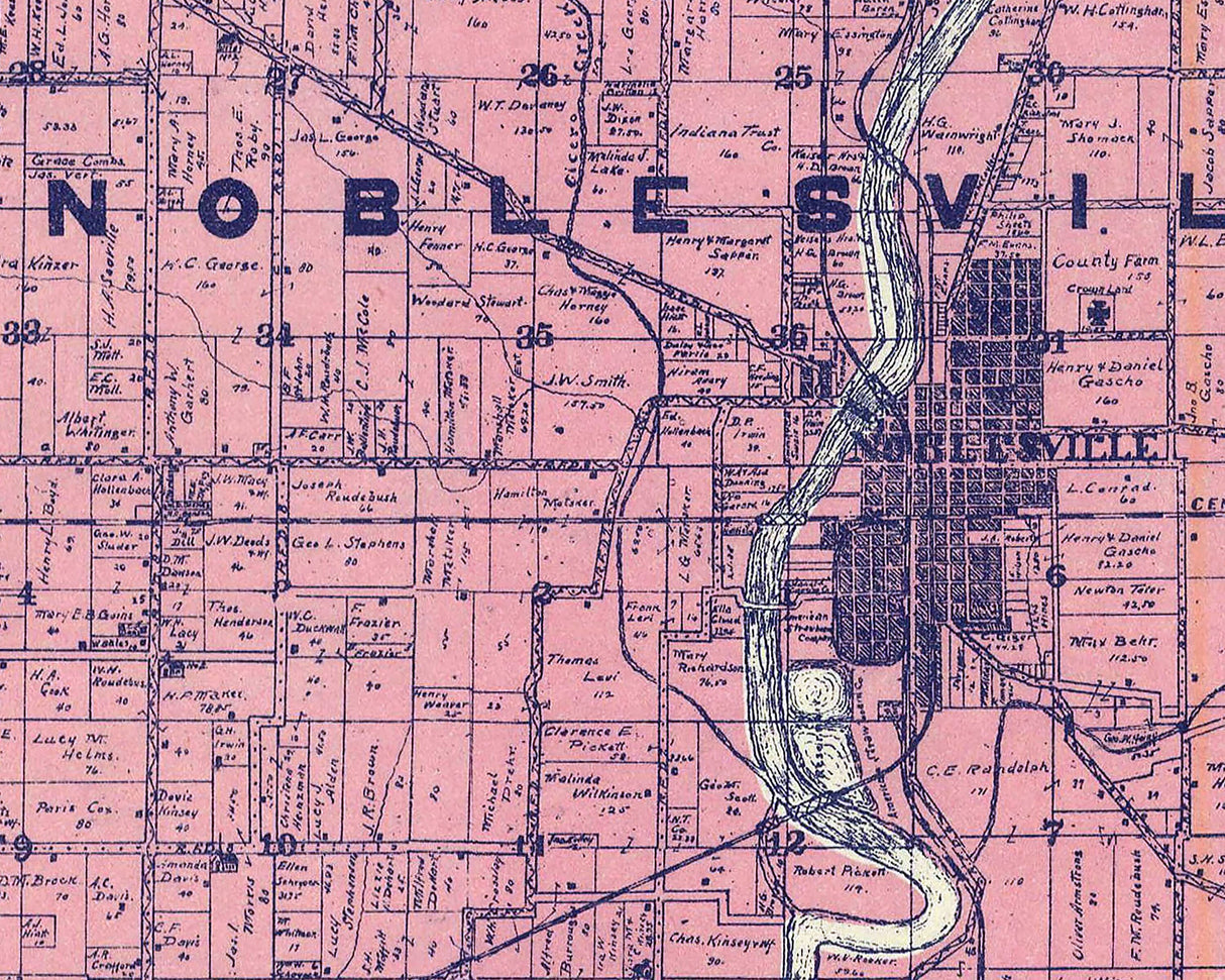 1906 Farm Line Map of Hamilton County Indiana