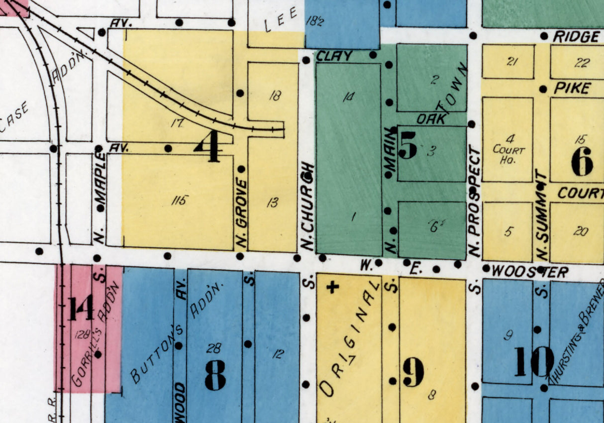 1908 Town Map of Bowling Green Wood County Ohio