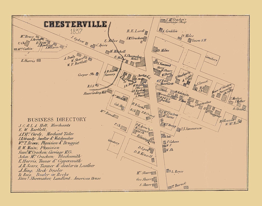 1857 Town Map of Chesterville Morrow County Ohio