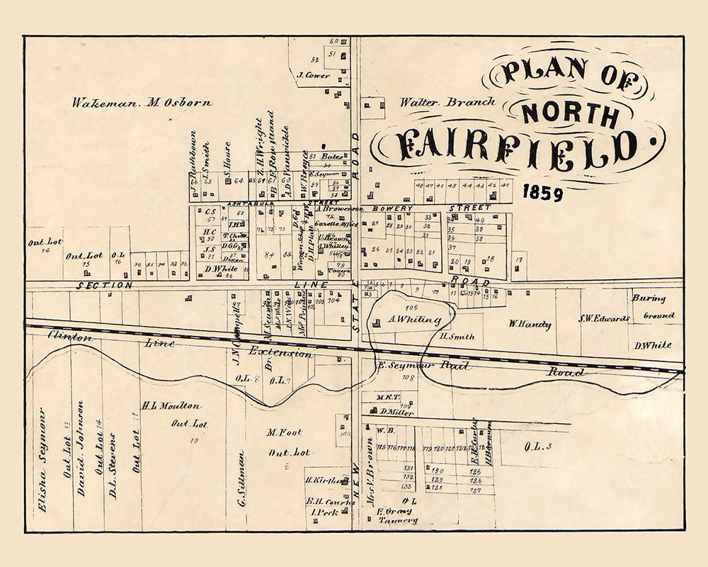 1859 Town Map of Fairfield Huron County Ohio