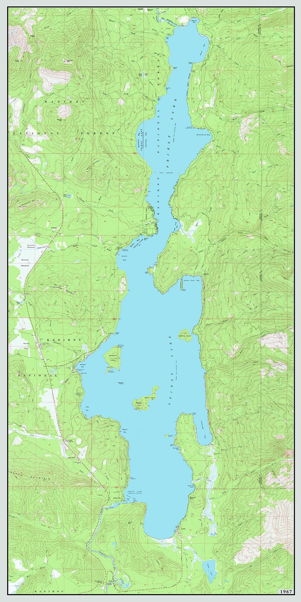 1967 Map of Priest Lake Idaho