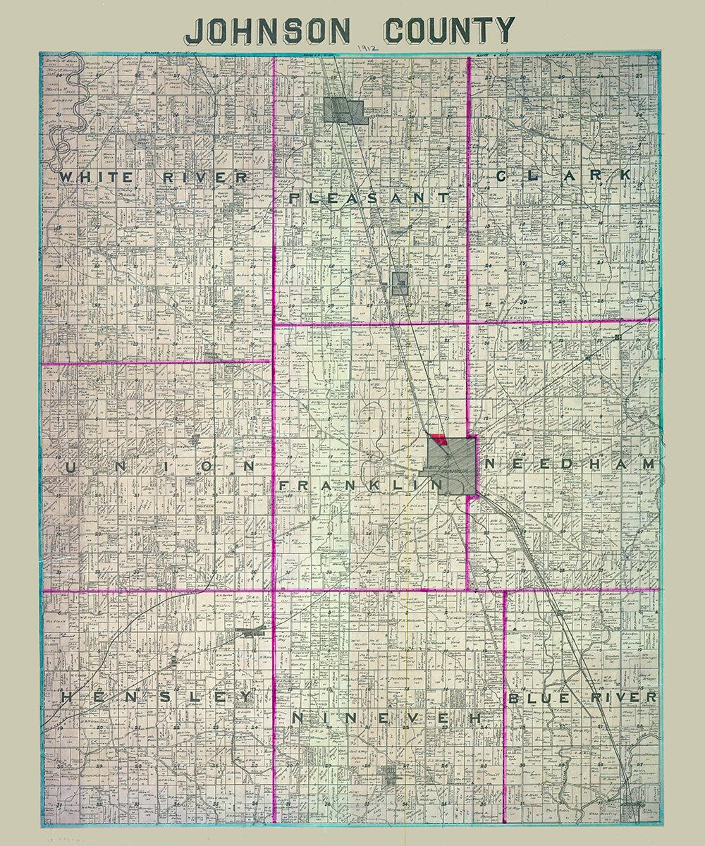 1912 Farm Line Map of Johnson County Indiana