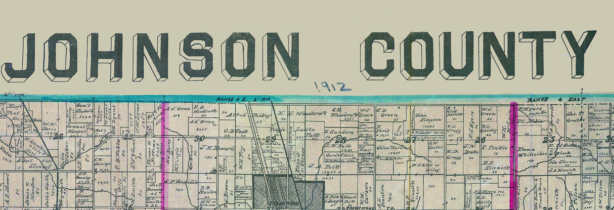 1912 Farm Line Map of Johnson County Indiana